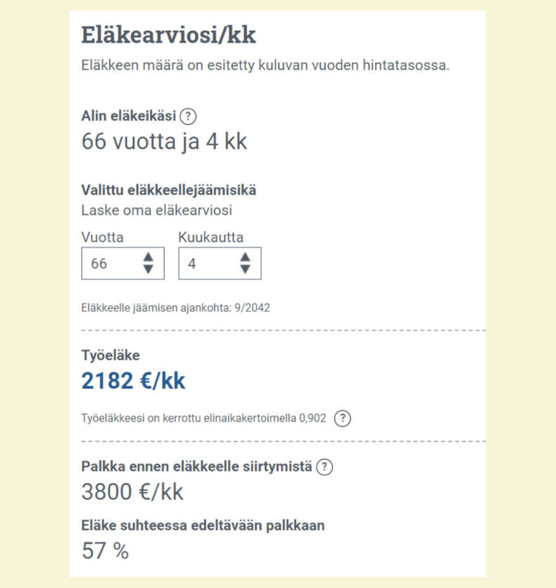 Kuvakaappaus eläkelaskurista.