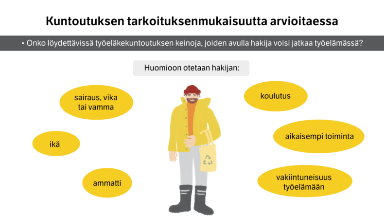 Kuntoutuksen tarkoituksenmukaisuutta arvioitaessa huomioon otettavat tekijät.