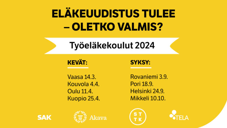 Alueelliset työeläekoulut vuonna 2024.